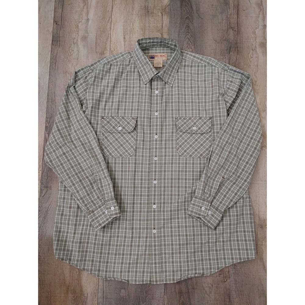 Vintage Big Mac Green Plaid Button Down Shirt Western XLT Cotton Workwear